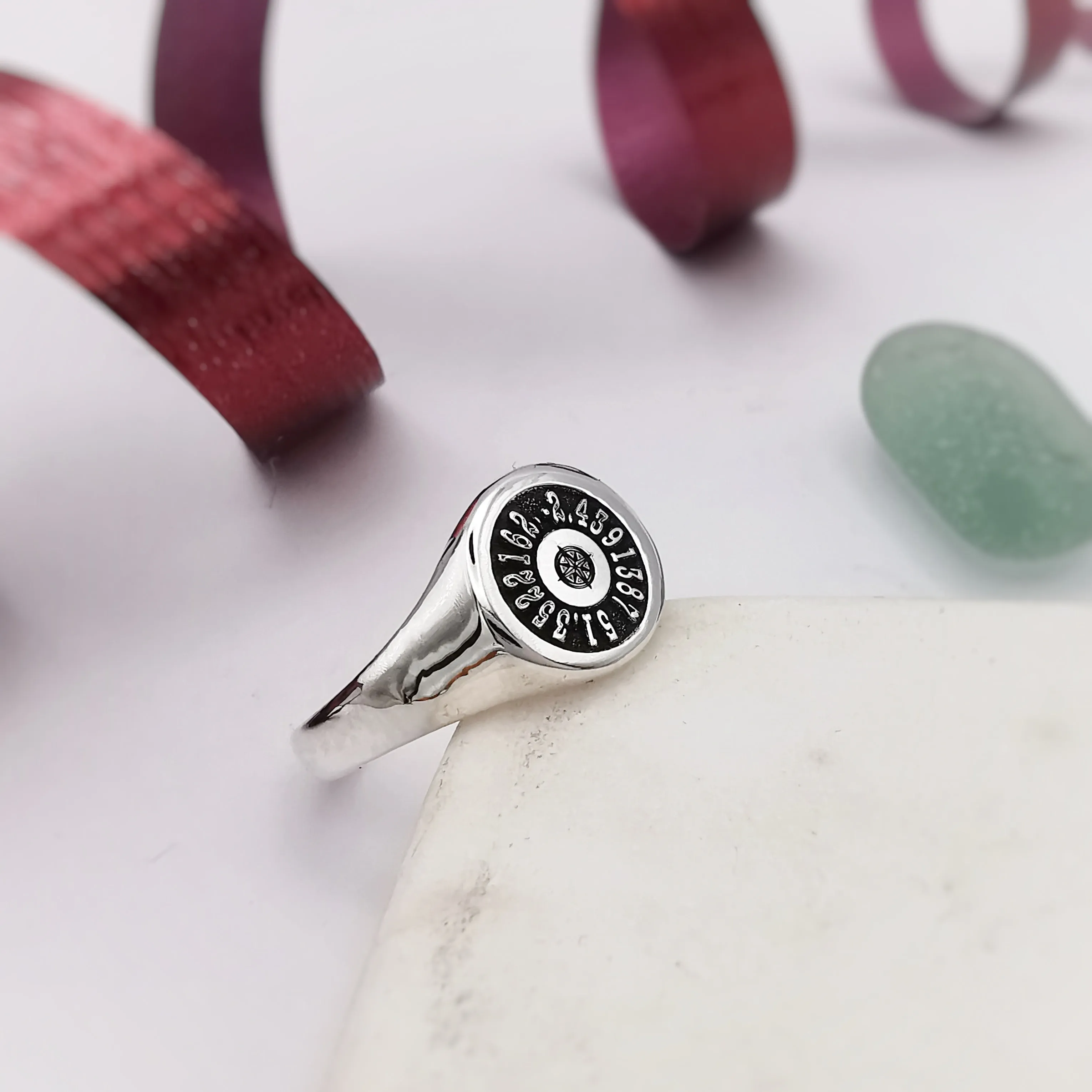 Coordinates Latitude Longitude Silver Signet Ring