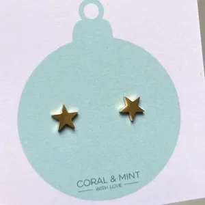 Coral & Mint Christmas Gold Star Earrings