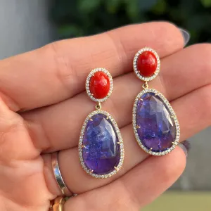 Coral and Tanzanite Drop Earrings