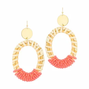 Coral Beaded and Gold Rattan Drops