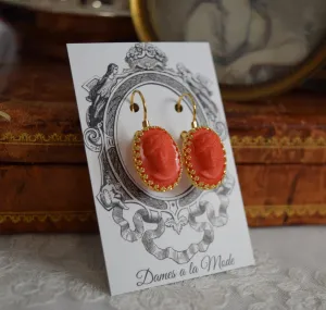 Coral Cameo Crown Earrings