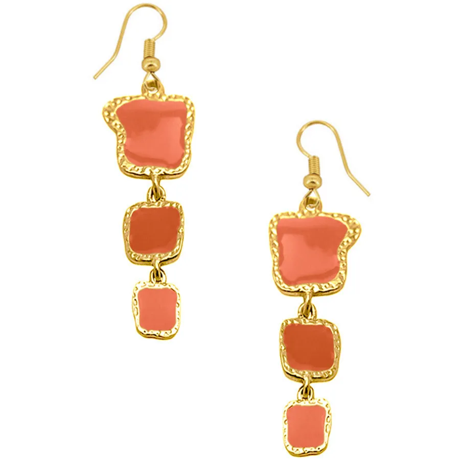 Coral Enamel Dangle Earrings in Gold