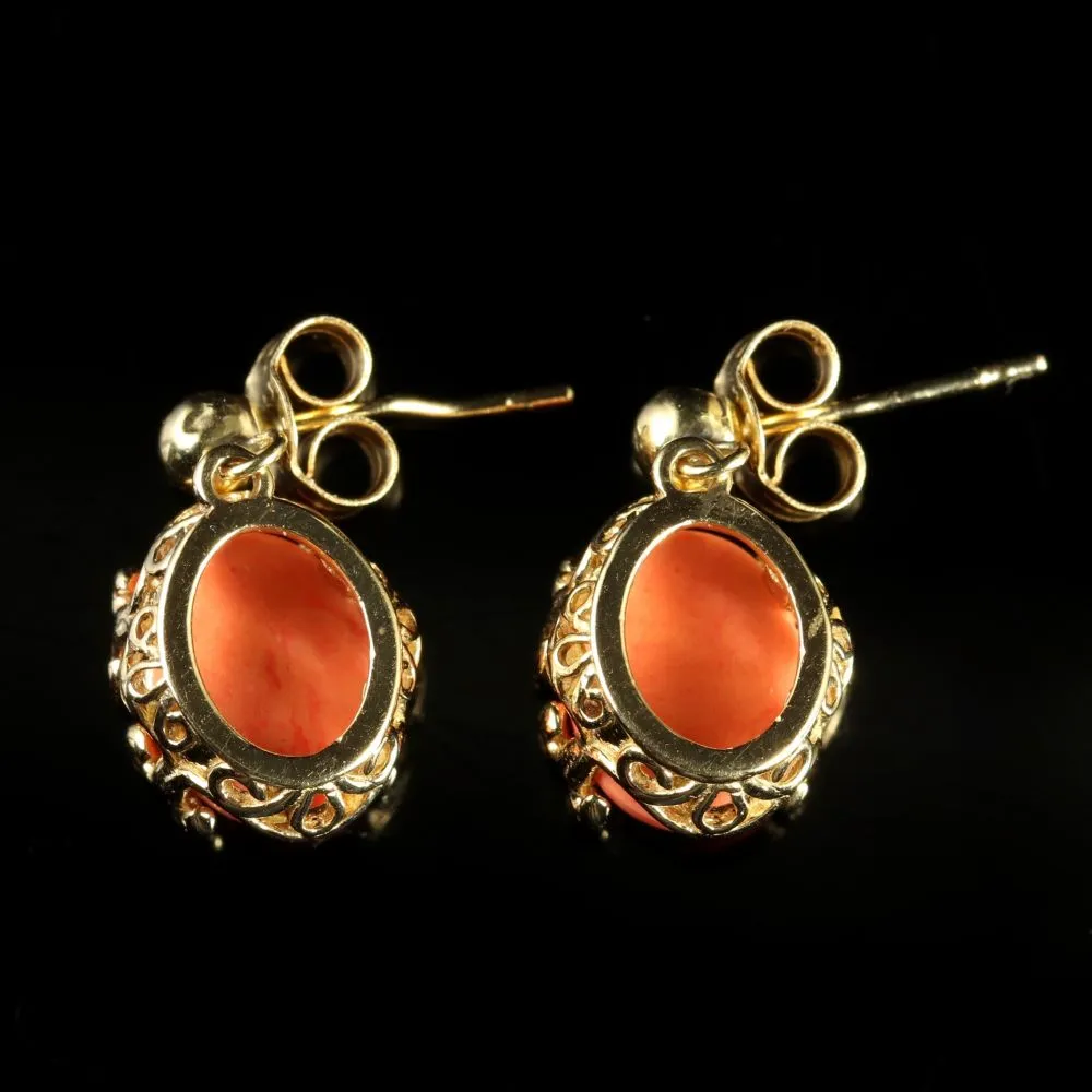 Coral Gold 9Ct Drop Earrings