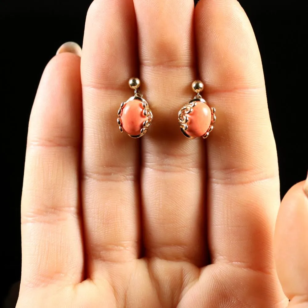 Coral Gold 9Ct Drop Earrings