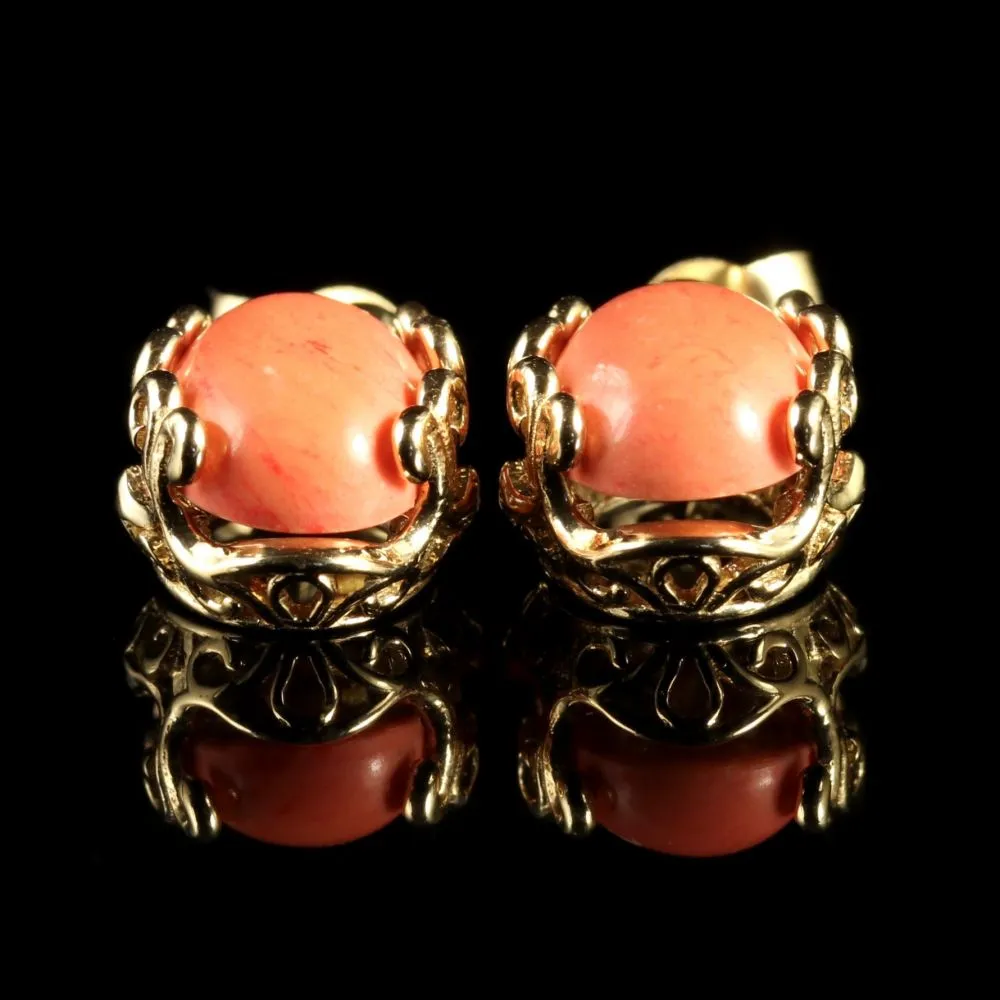 Coral Gold 9Ct Drop Earrings