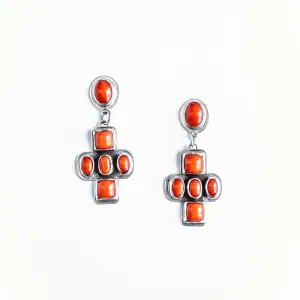 Coral Navajo 4 Corner Earrings