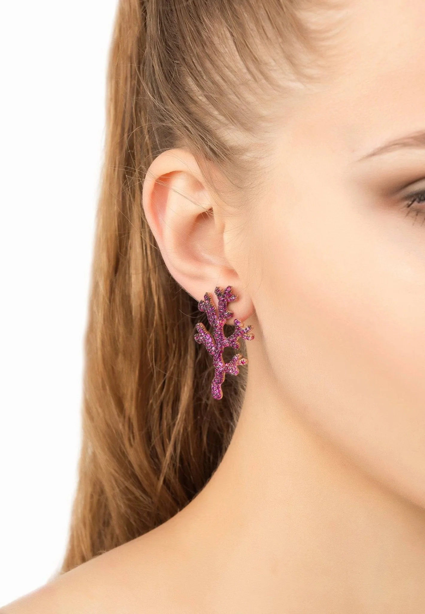 Coral Reef Earrings Hot Pink Cz