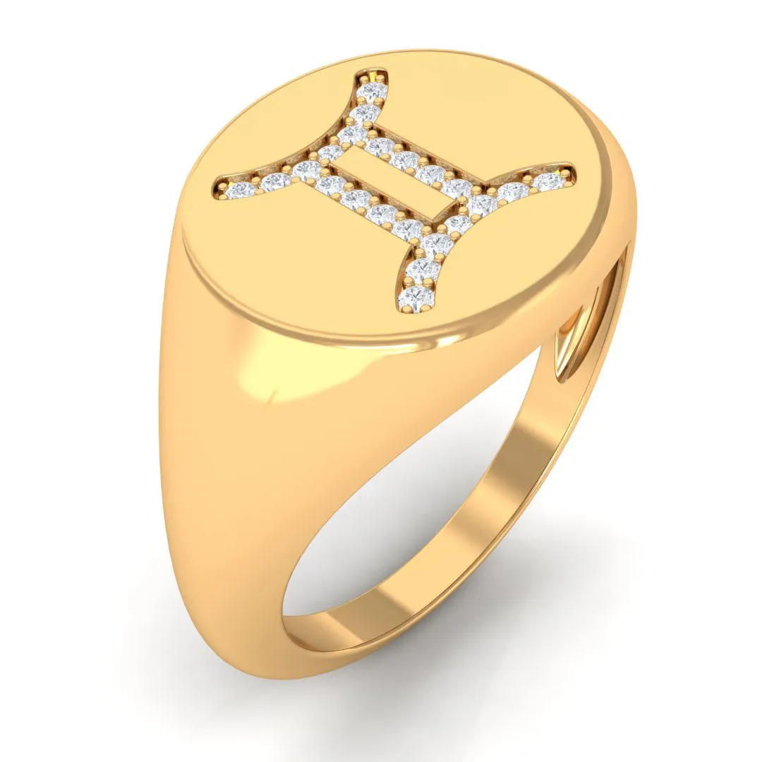 Cubic Zirconia Gemini Zodiac Signet Ring