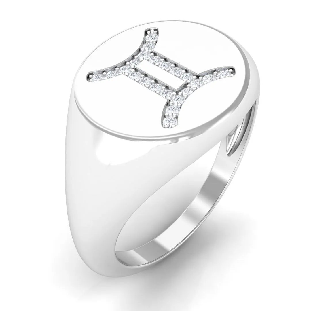 Cubic Zirconia Gemini Zodiac Signet Ring