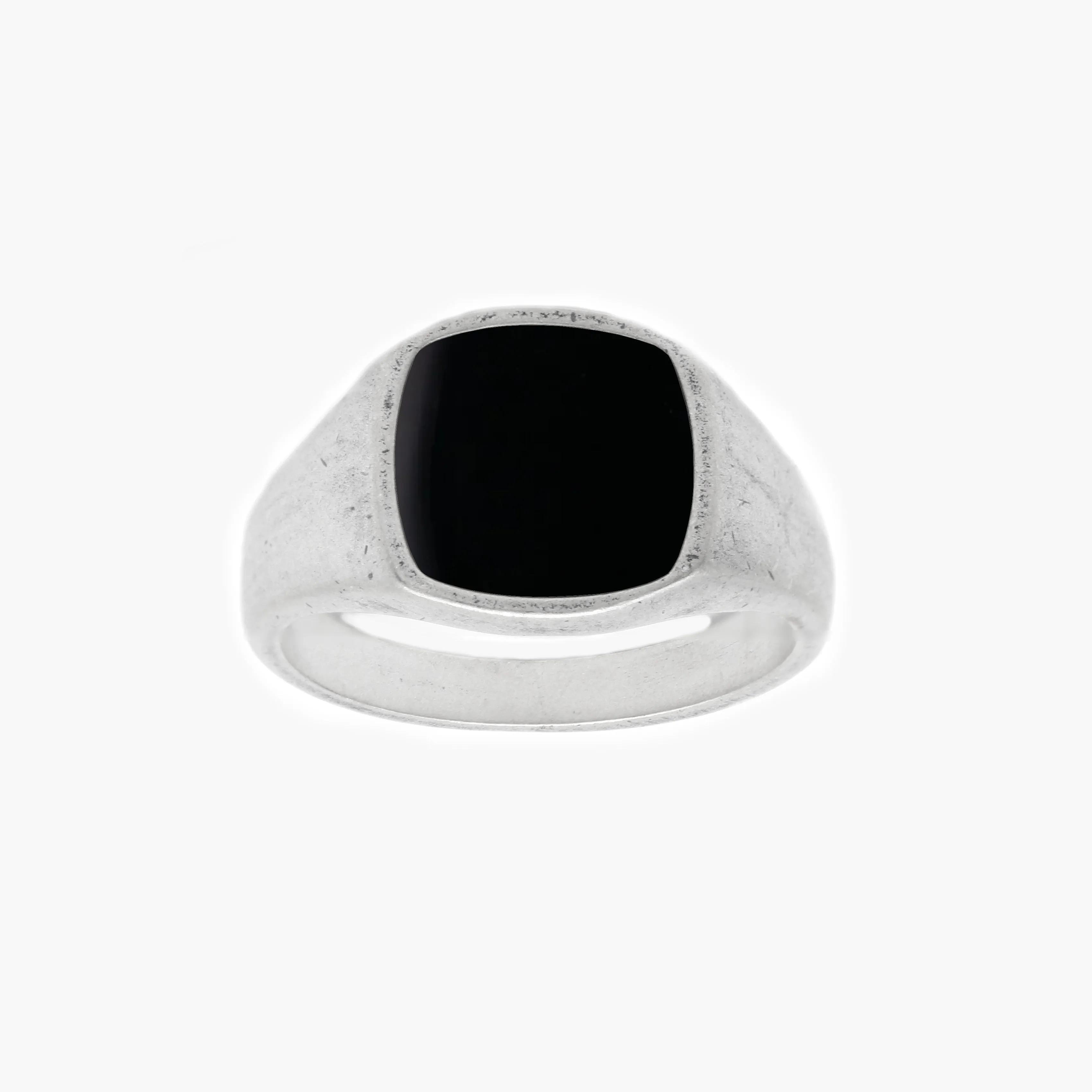 Cushion Signet Ring With Matte Onyx Stone