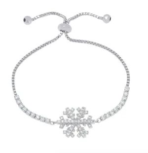 CZ Snowflake Bolo Bracelet (Silver)