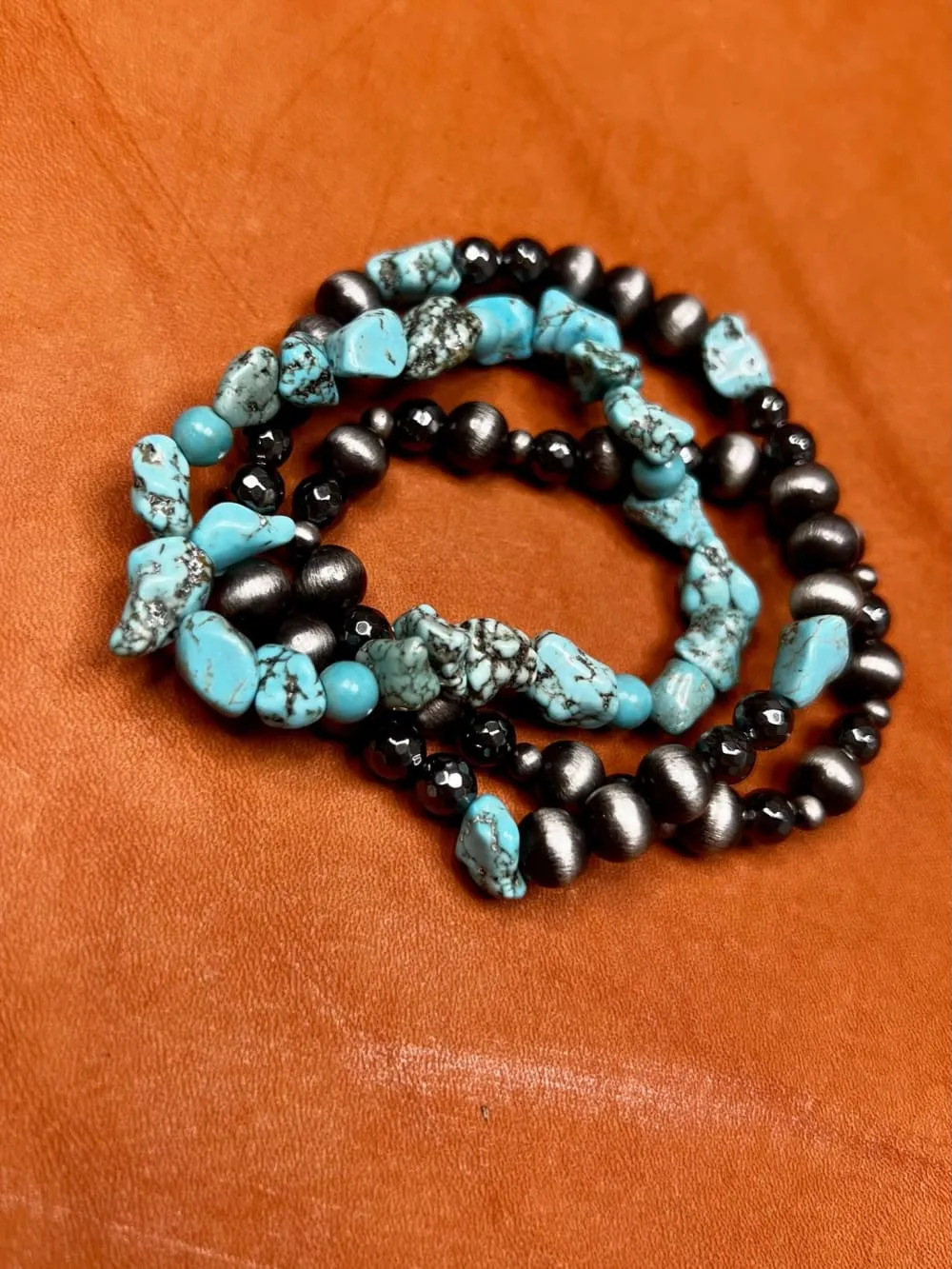 Dallas Faux Navajo Pearl & Turquoise Chip Bracelet Set