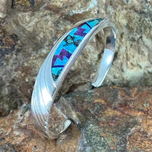 David Rosales Shalako Fancy Inlaid Sterling Silver Cuff Bracelet