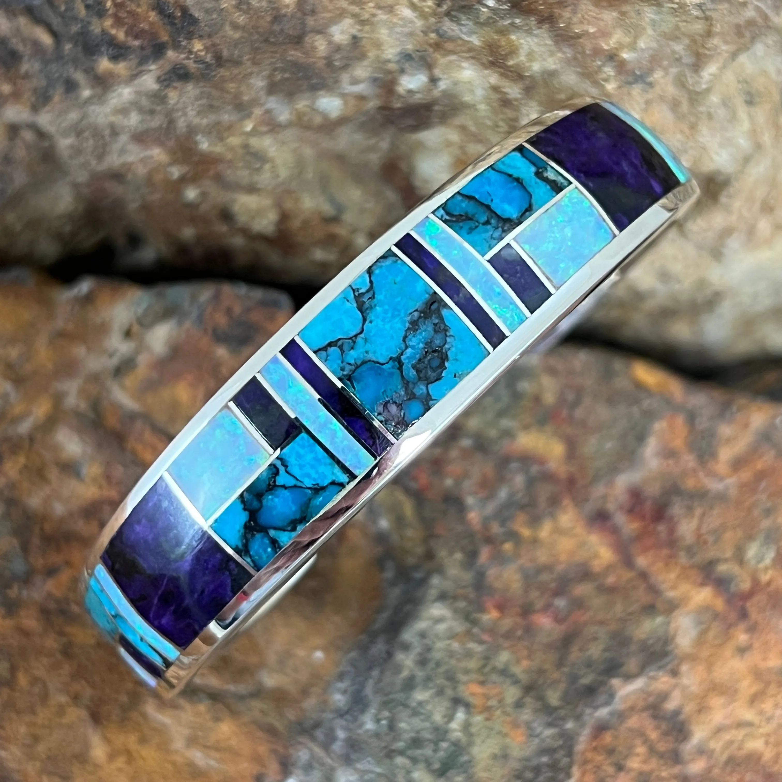 David Rosales Shalako  Inlaid Sterling Silver Bracelet