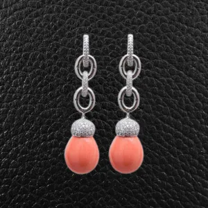 Diamond & Coral Dangle Earrings