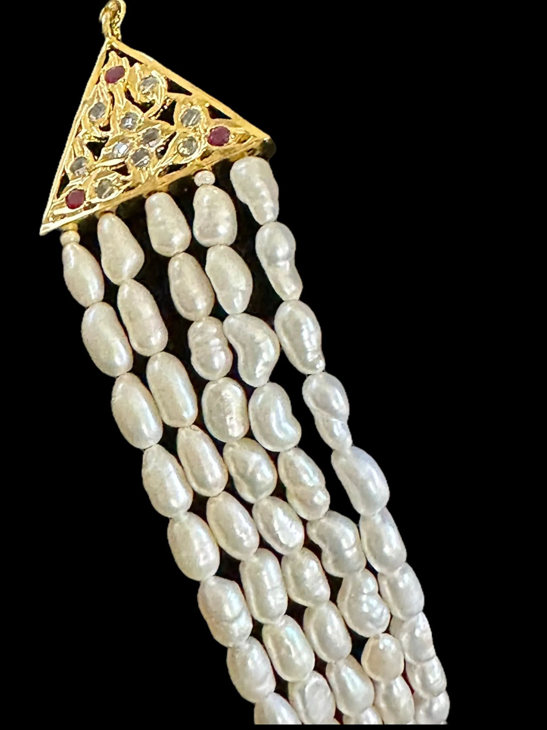 DLN34 Gold plated Rani haar in fresh water pearls and rubies ( READY TO SHIP )