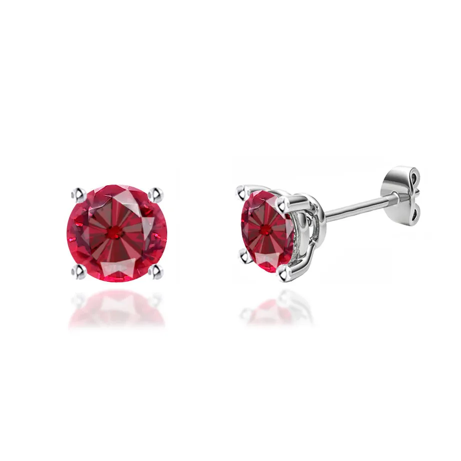 DOVE - Round Ruby 18k White Gold Stud Earrings