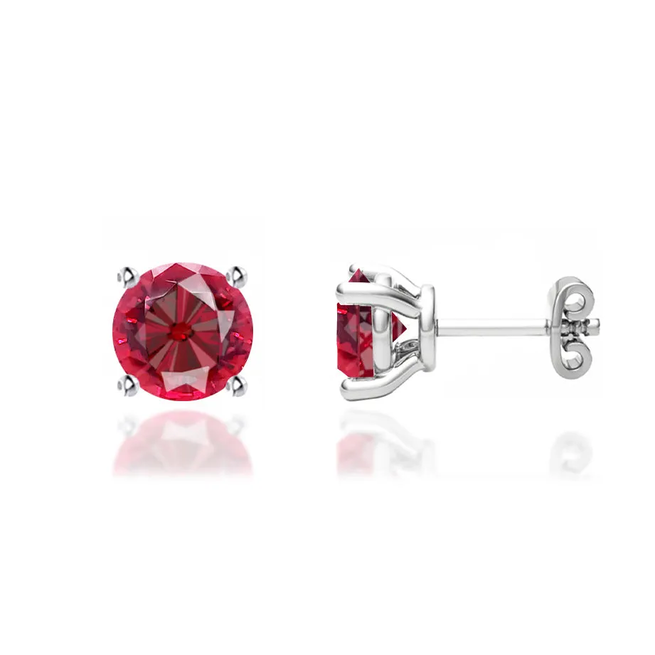 DOVE - Round Ruby 18k White Gold Stud Earrings