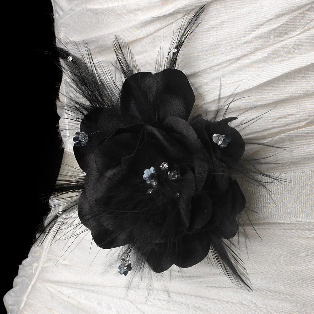 Elegant Bridal Silk & Crystal flower Rose with Feather Accents