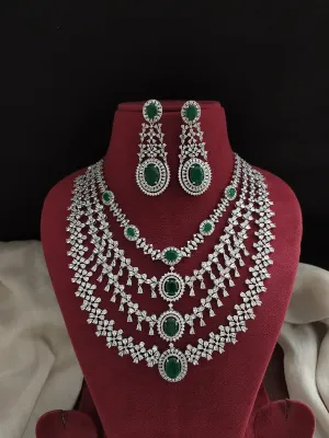 Embrace the captivating beauty of green with Sonal Fashion's Enchanting Emerald Embrace - Green Zircon & Silver Necklace Set!