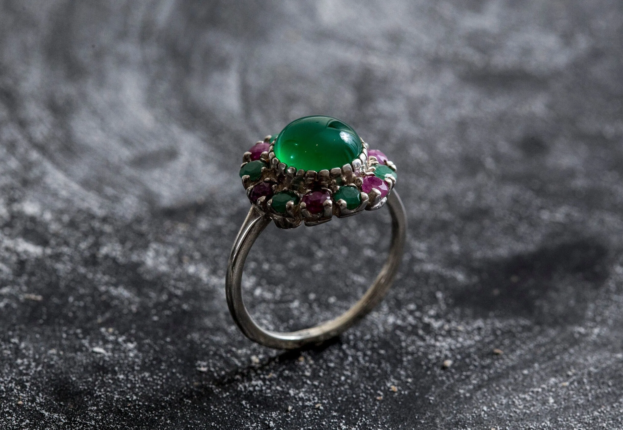 Emerald Flower Ring - Ruby Victorian Ring - Green Statement Ring