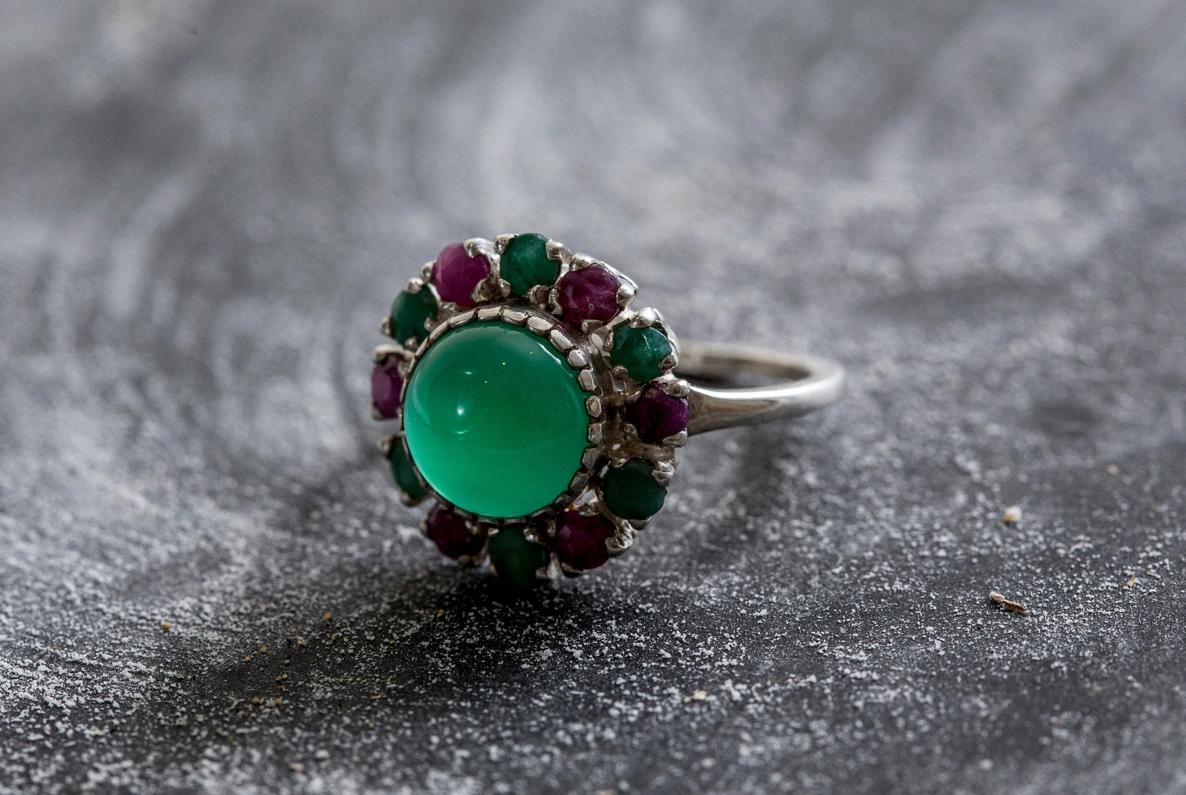 Emerald Flower Ring - Ruby Victorian Ring - Green Statement Ring