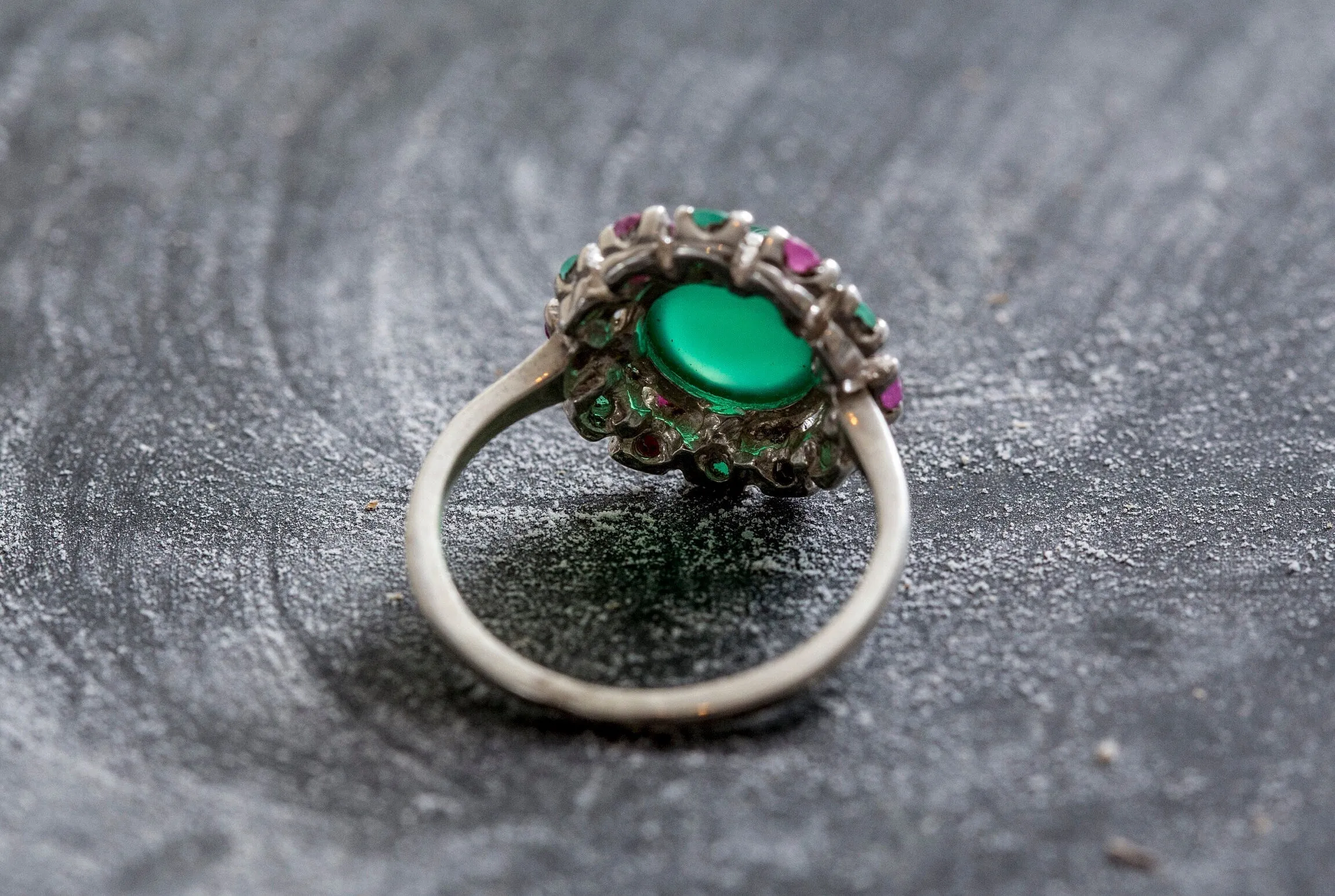 Emerald Flower Ring - Ruby Victorian Ring - Green Statement Ring