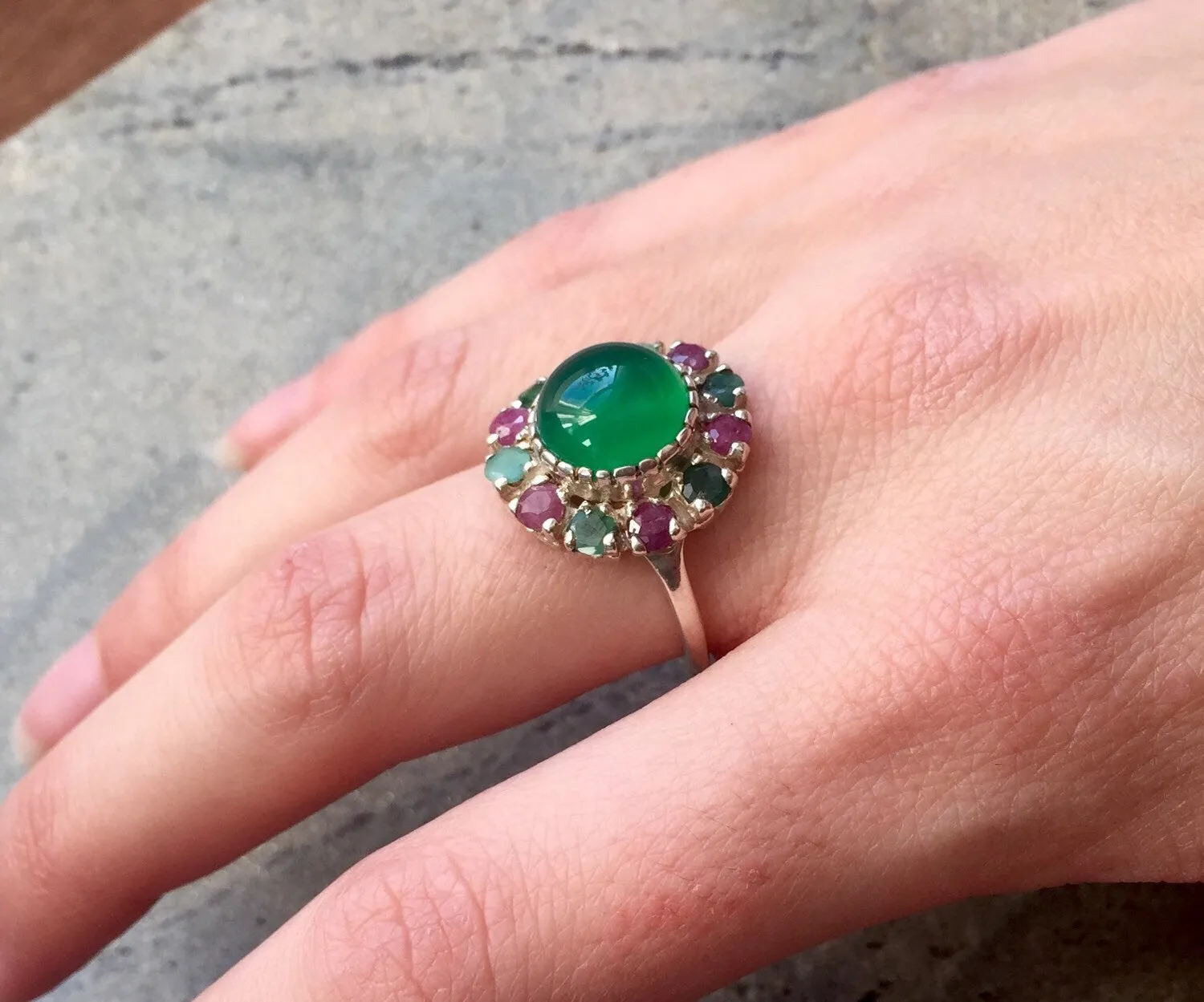 Emerald Flower Ring - Ruby Victorian Ring - Green Statement Ring