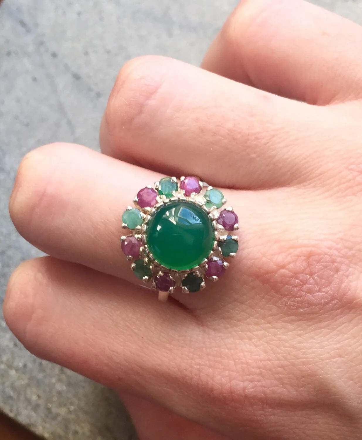 Emerald Flower Ring - Ruby Victorian Ring - Green Statement Ring