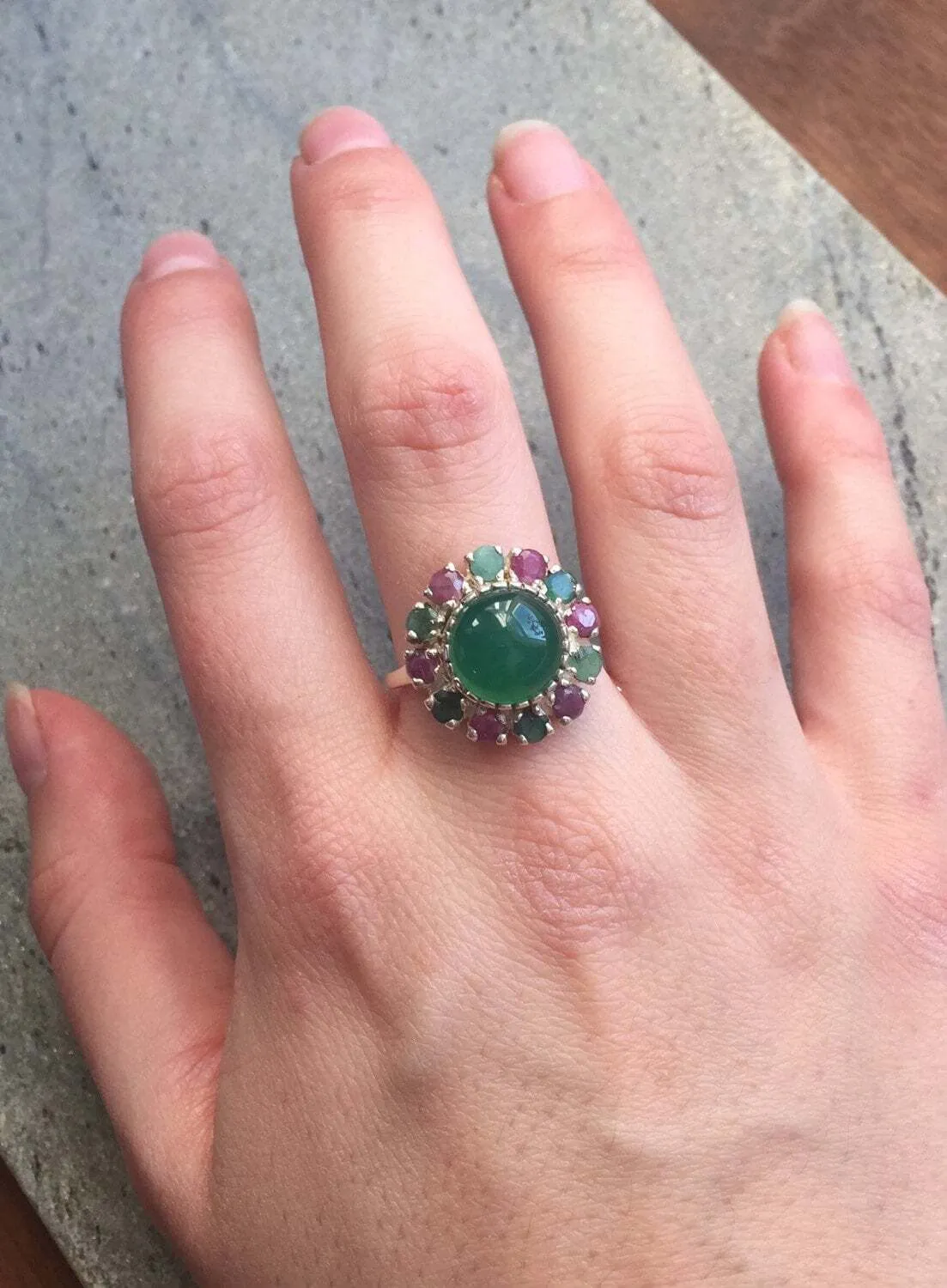 Emerald Flower Ring - Ruby Victorian Ring - Green Statement Ring