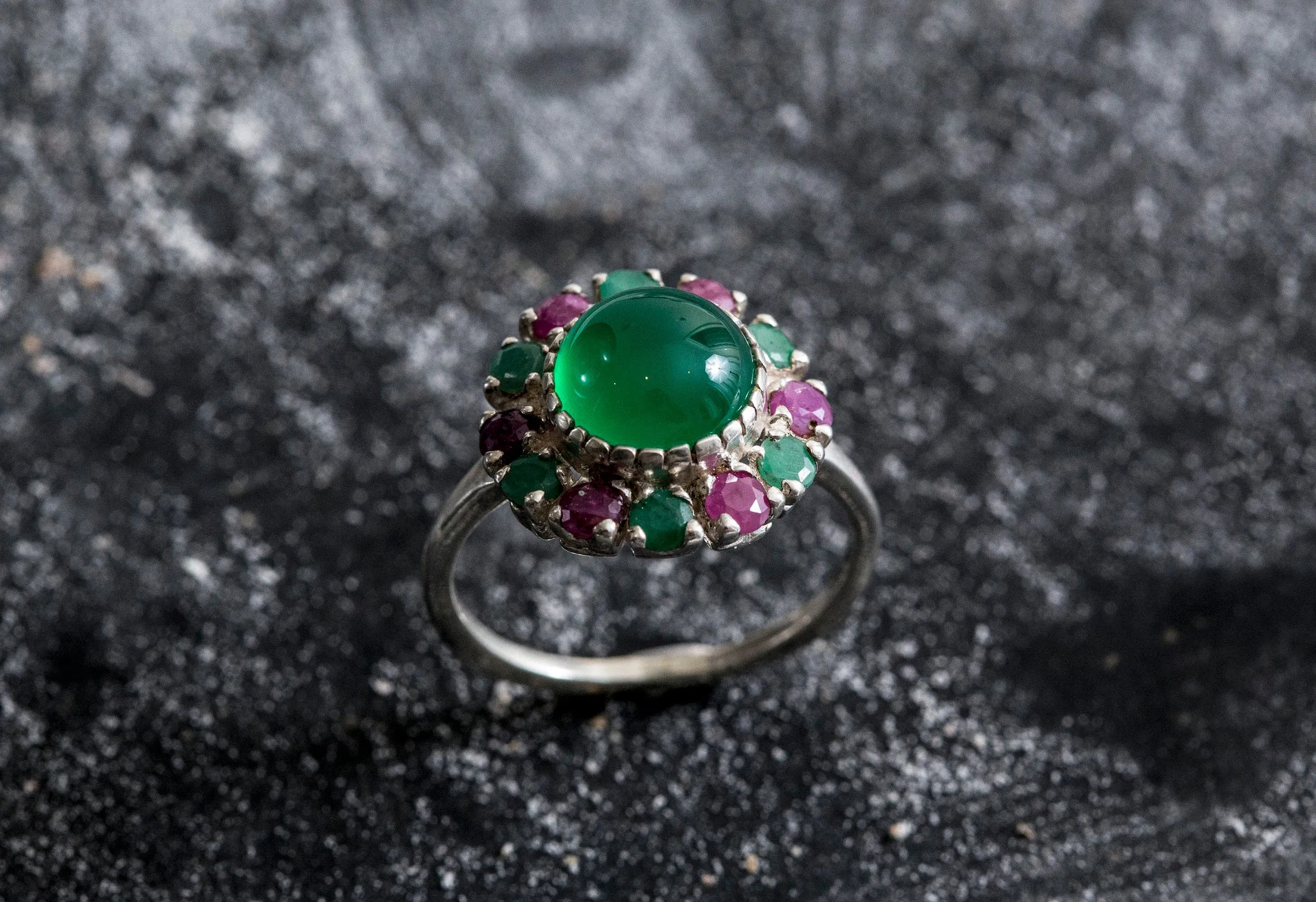 Emerald Flower Ring - Ruby Victorian Ring - Green Statement Ring