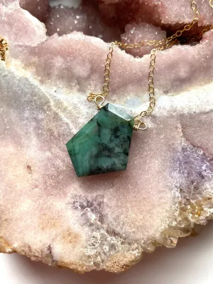 Emerald Pendant Necklace May Birthstone  14k Gold Filled or Sterling Silver Chain Gemstone Slice