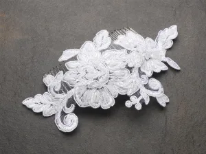 English Rose Ivory Lace beaded Bridal Hair Comb