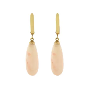 Estate 14kt Angel Skin Coral Teardrop Dangle Earrings