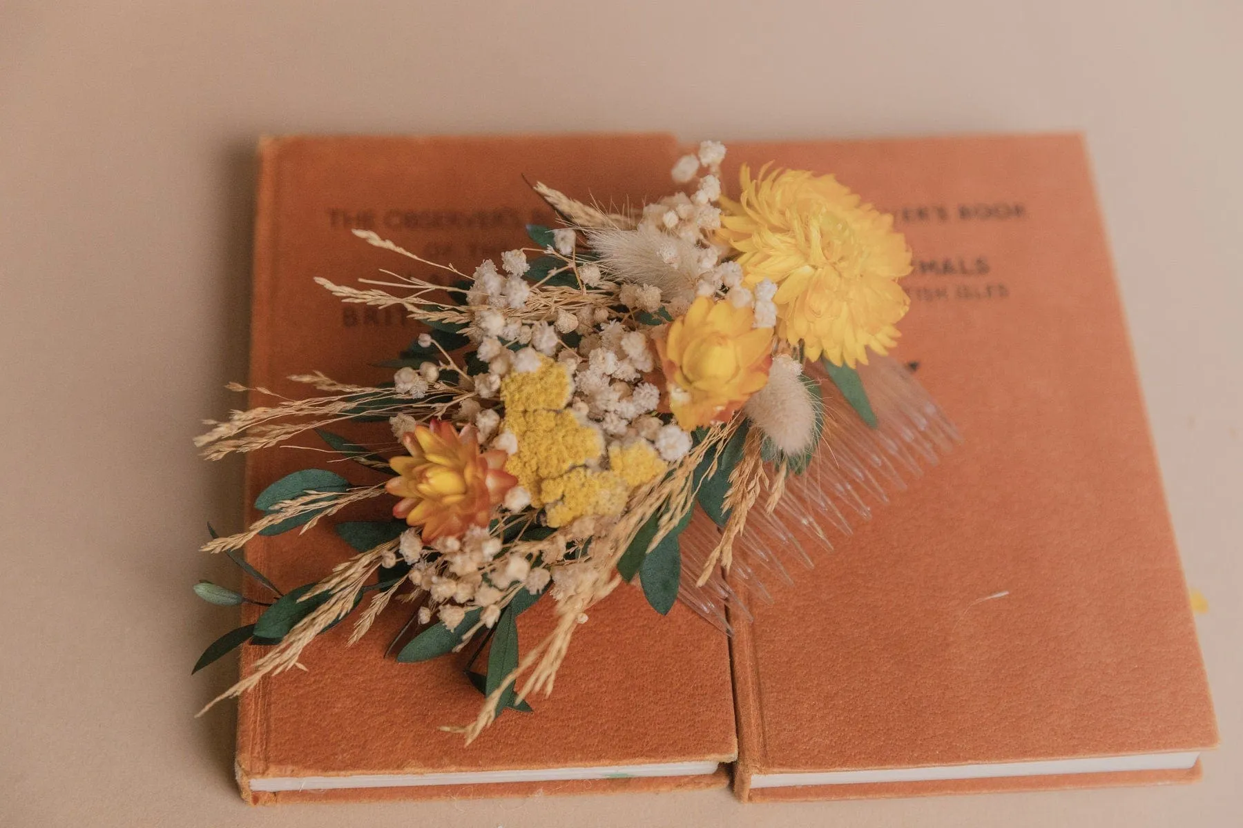 Eucalyptus & Yellow Straw Flowers Hair Comb / Bridal Boho Wedding Comb