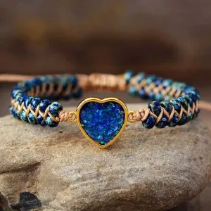 Everlasting Blue Heart Stone Bracelet