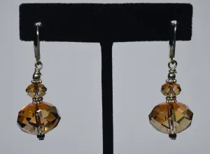 Faceted Iridescent Amber Glass Bead Sterling Silver Earrings