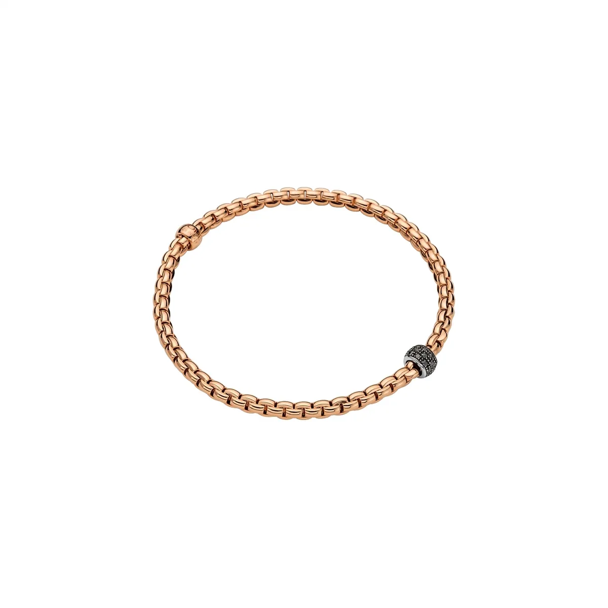 Fope 18K Rose Gold Eka Collection Bracelet with White Gold Black Diamond Rondel, Extra Large Size