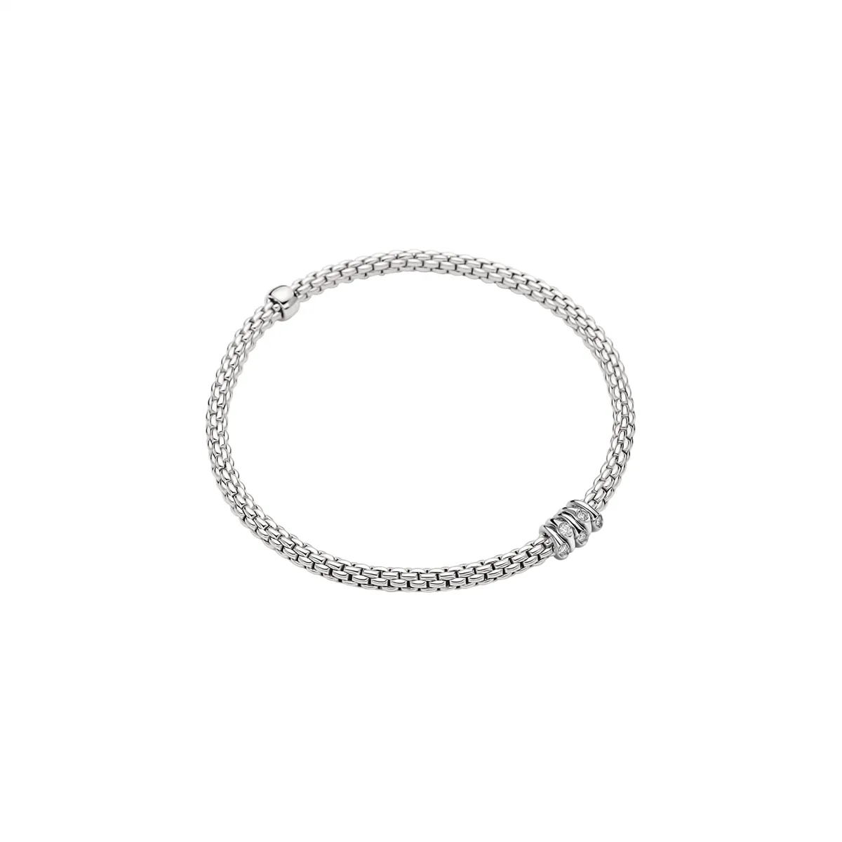 Fope 18K White Gold Prima Collection Bracelet with Diamond Rondel, Small Size