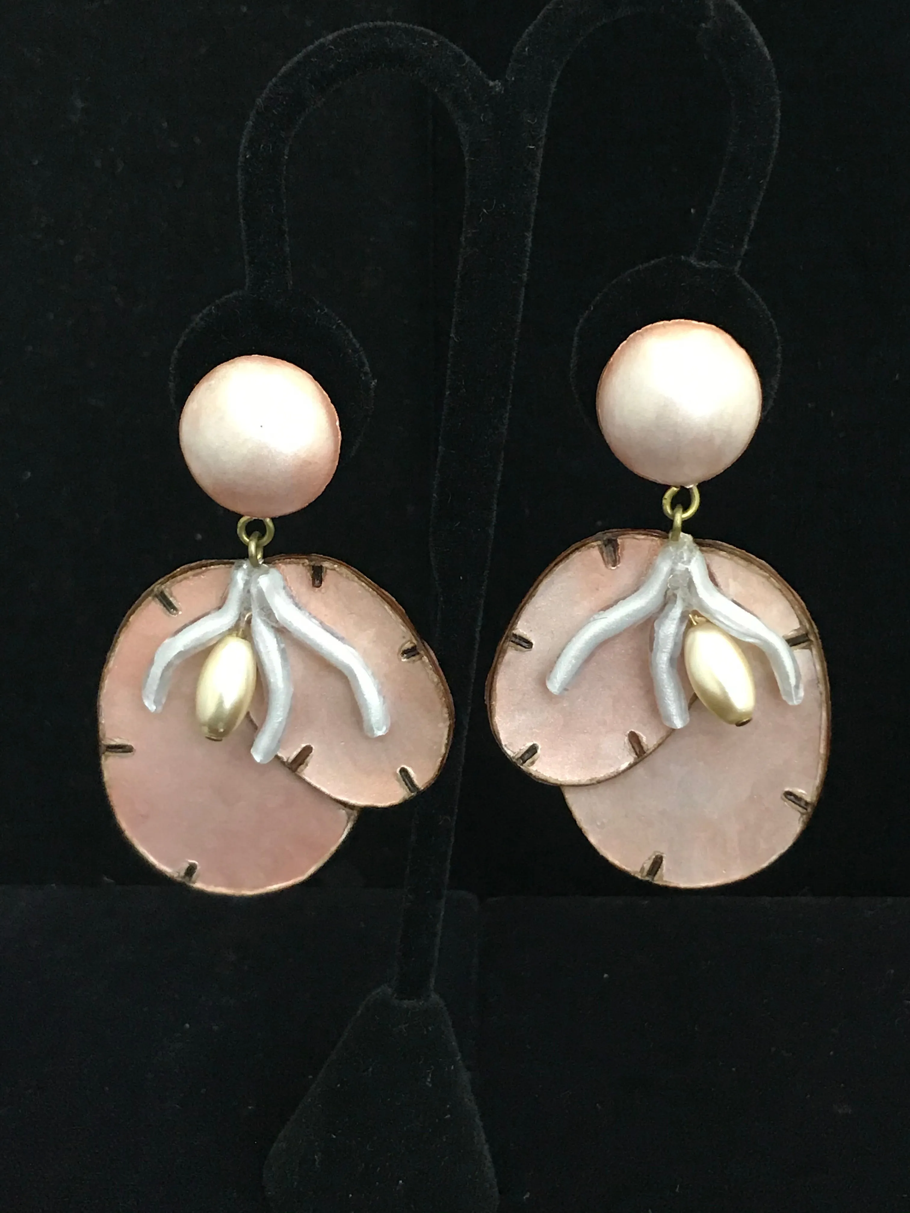 French Resin Dangling Coral and Pearl Earrings