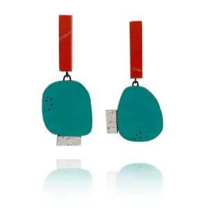 Geometric Earrings - Coral and Teal