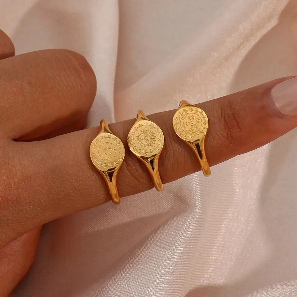 Goddess, Moon & Sun Signet Rings