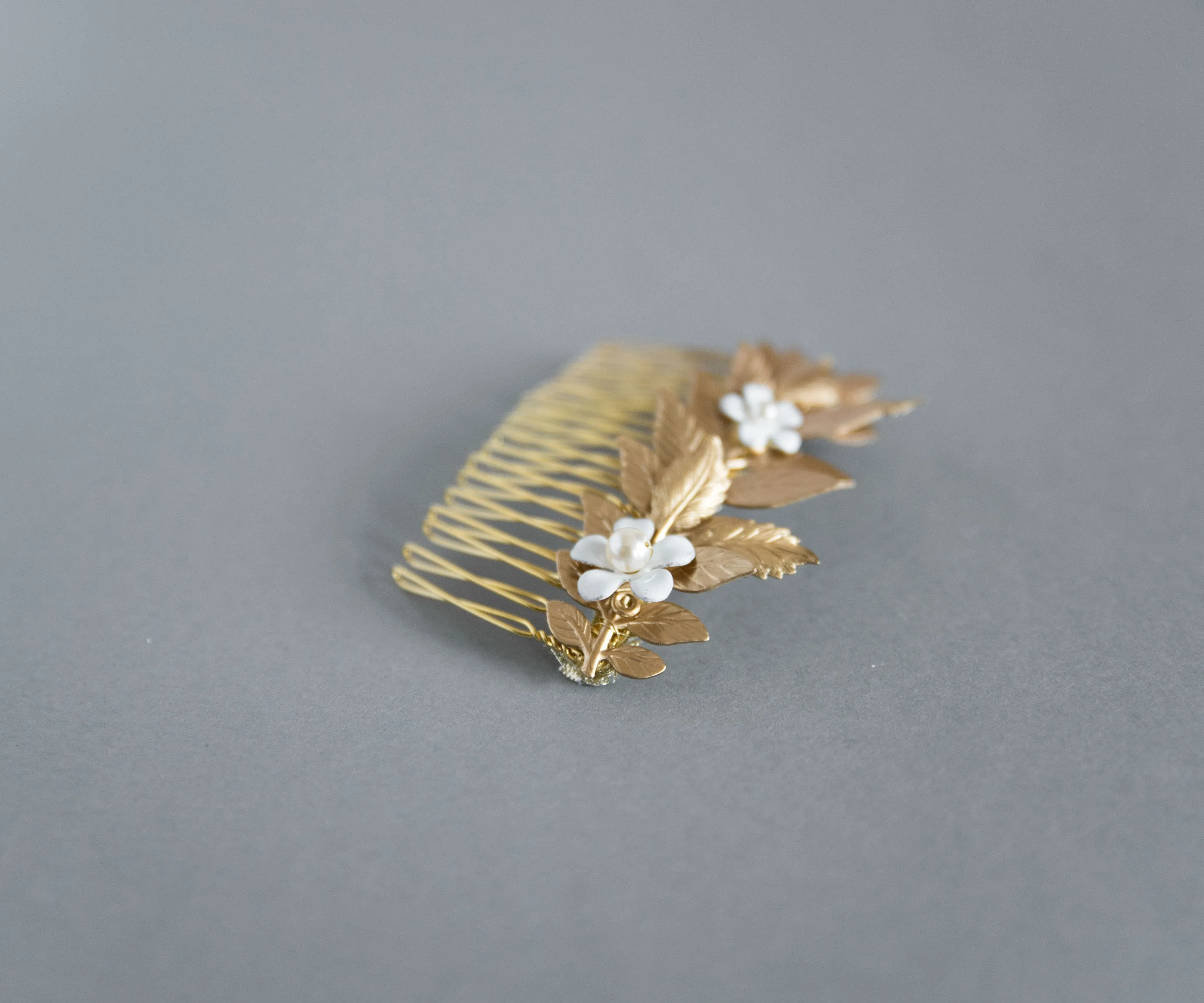 Gold hair comb with flowers - Aigle petite