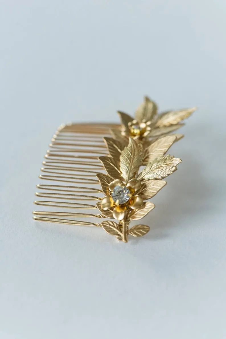 Gold hair comb with flowers - Aigle petite