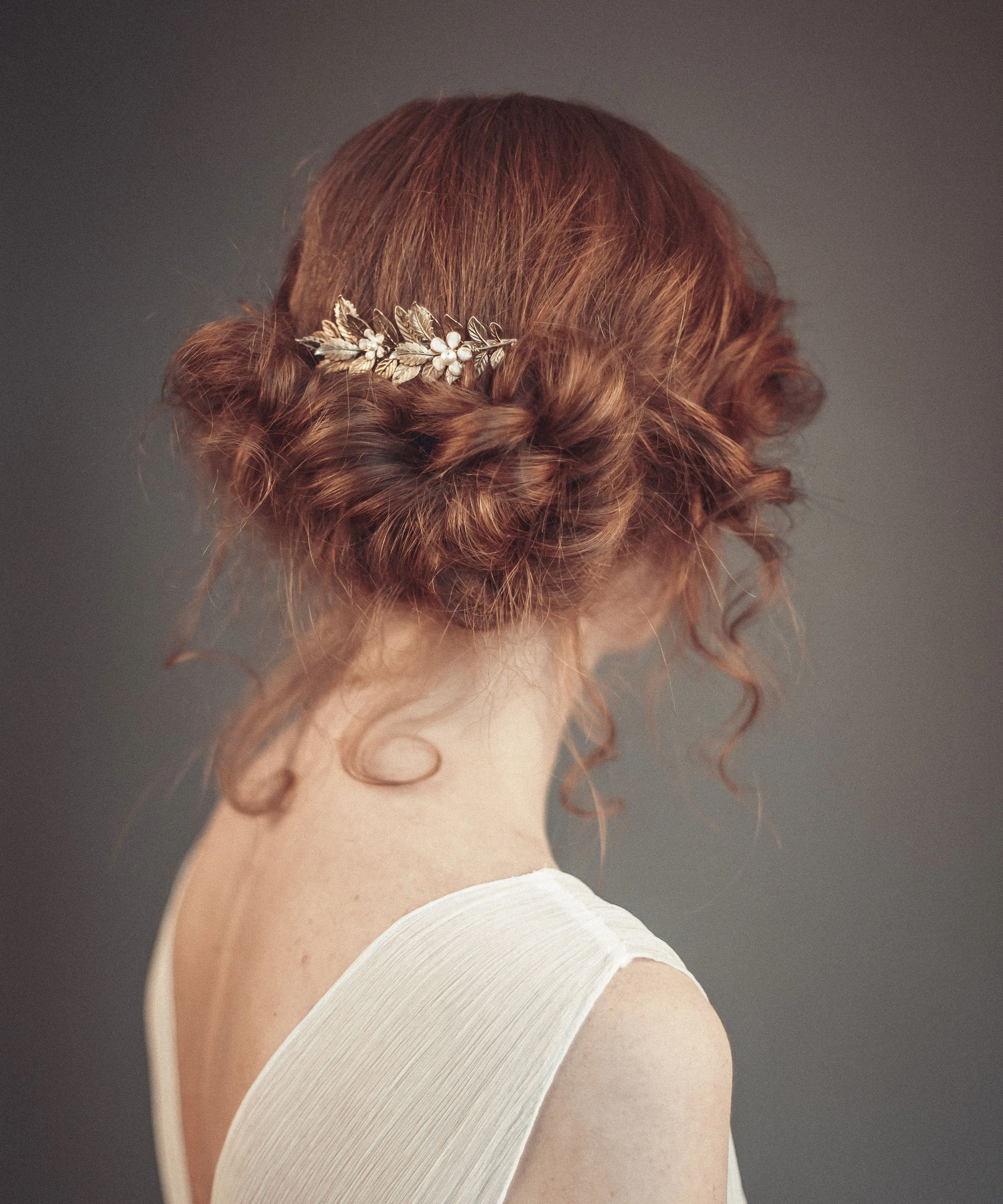 Gold hair comb with flowers - Aigle petite