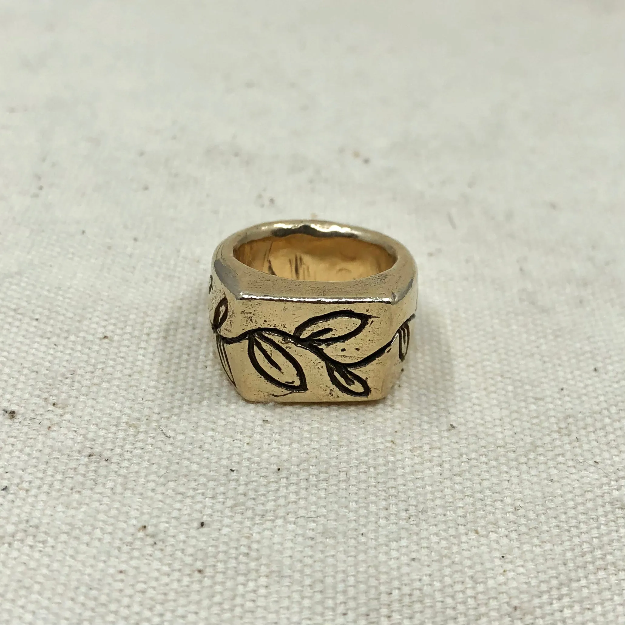 Gold Laurel Signet Ring