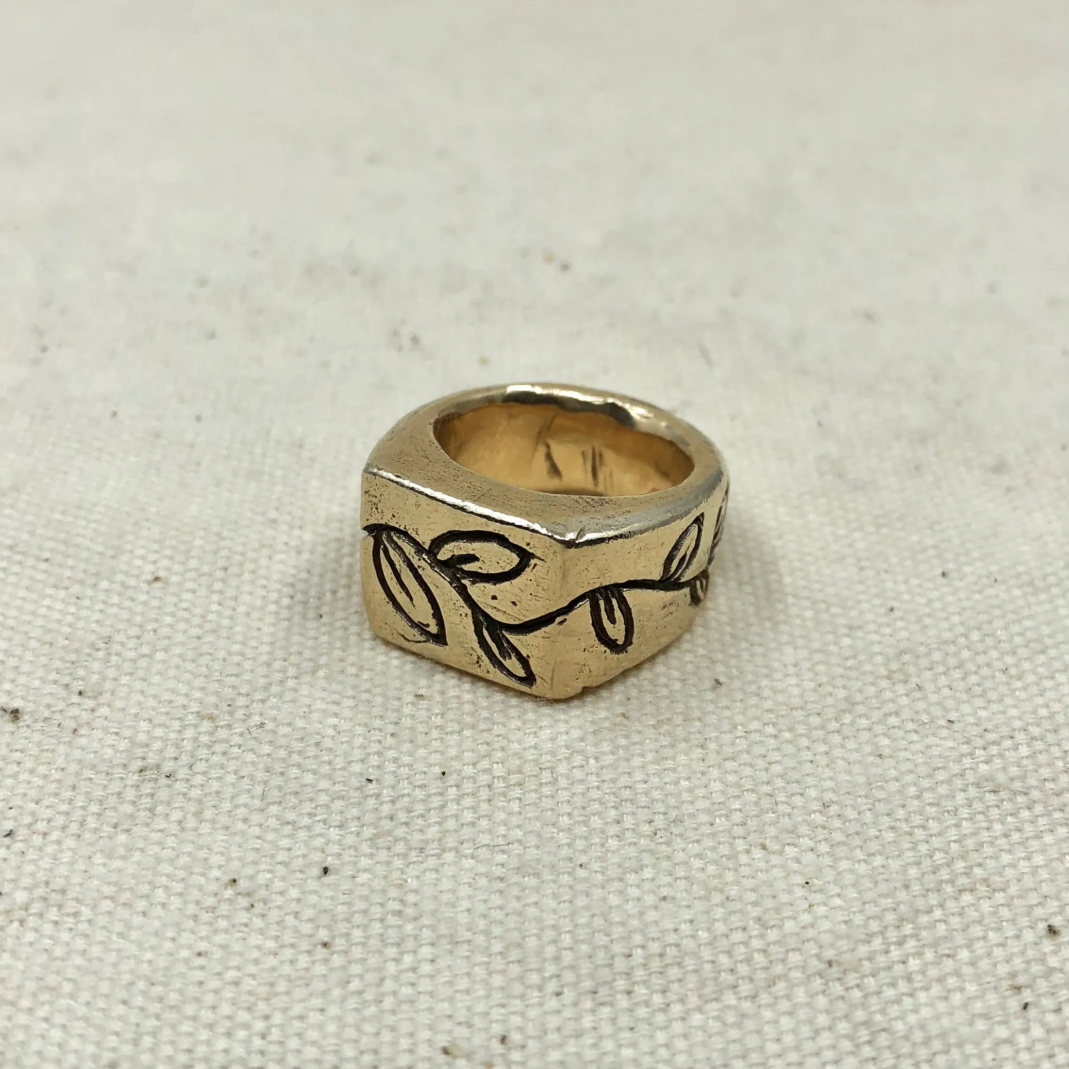 Gold Laurel Signet Ring