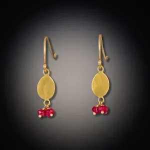 Gold Oval Earrings with Ruby Cluster