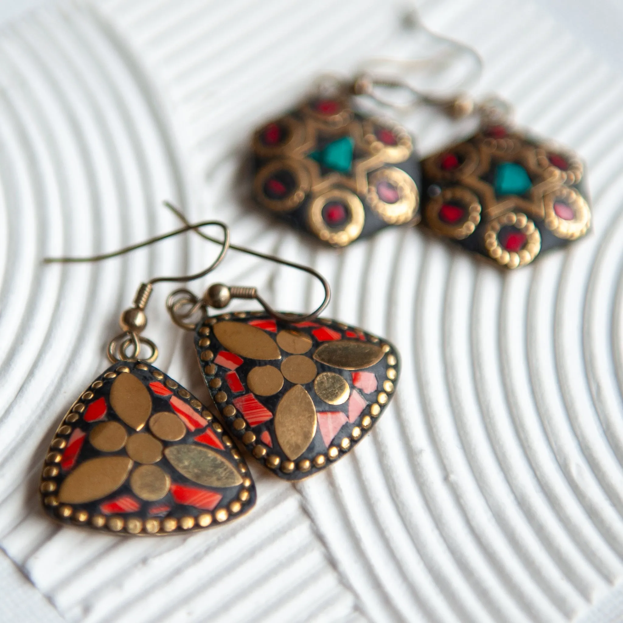 Gold Plated Mosaic Earrings - Geometric