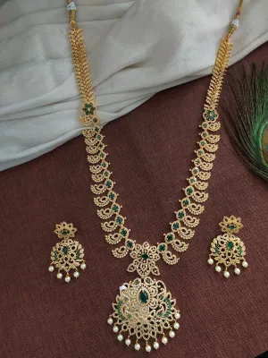 Gold-plated Zircon Long Set in Ruby & Green